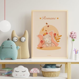 Ilustración personalizada del nombre del elefante - carta natal - para la decoración del dormitorio de niños y bebés A4 o A3
