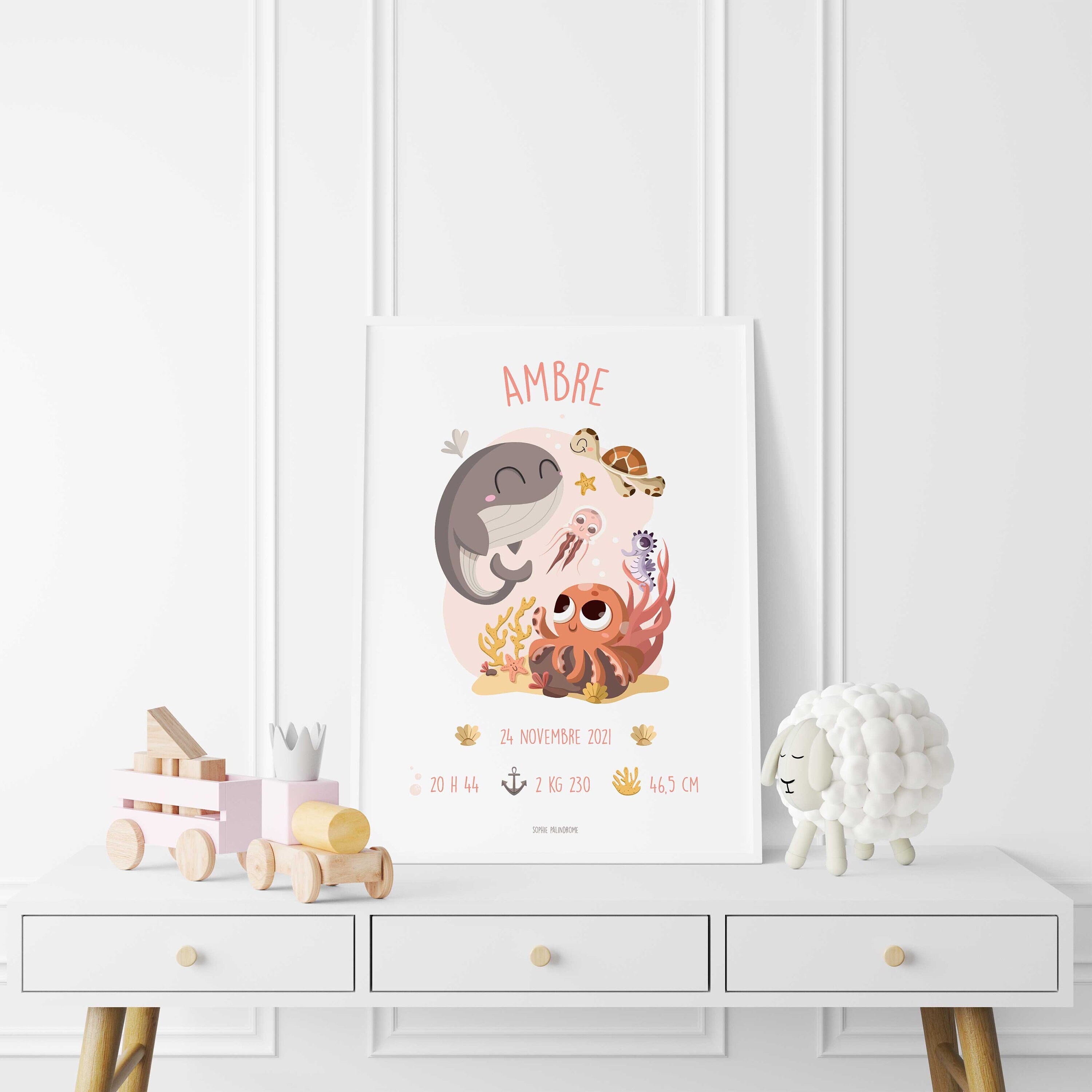 Cadre carré avec Illustration Eléphant pour Chambre Enfant bébé 25x25cm