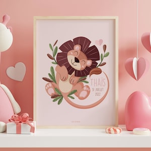 Póster personalizado nombre niño, póster animal León, habitación infantil, formato digital A4