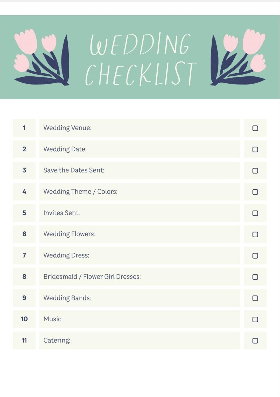 Printable Wedding Checklist Digital Wedding Planner Bride to Be