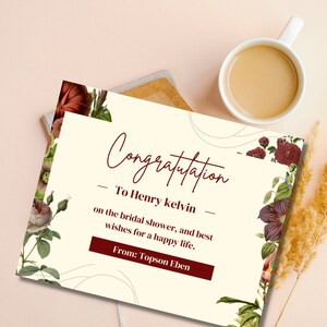 Carte d'invitation de mariage aquarelle florale élégante rose rouge taille standard "14,8 X 10,5" papier cartonné ou papier