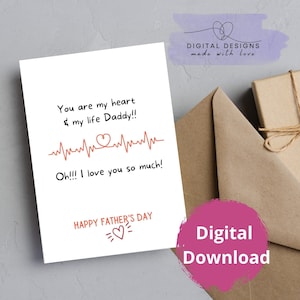 Tarjeta imprimible del Día del Padre Feliz, Tarjeta de Papá, Tarjeta de Corazón, Tarjeta de Abuelo, Tarjeta Única del Día del Padre, Eres mi tarjeta de papá del corazón