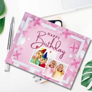 Joyeux anniversaire moderne rose imprimable (carte (paysage)), papier cartonné ou papier de taille standard « 14,8 X 10,5 »