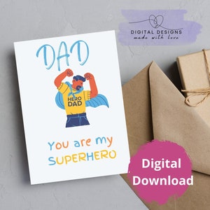 Tarjeta imprimible del Día del Padre Feliz, Tarjeta de papá, Tarjeta divertida, Tarjeta del abuelo, Tarjeta del Día del Padre superhéroe, Tarjeta del Día del Padre Feliz