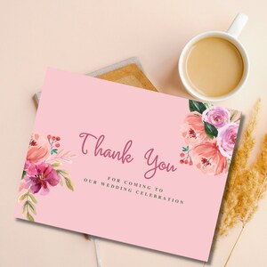 carte de remerciement florale aquarelle rose taille standard "14,8 X 10,5" papier cartonné ou papier