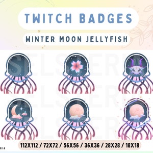 Twitch Badges: Winter Moon Jellyfish / Cute Jellyfish / Twitch / Emotes / Badges / Streamer Accessories / Chibi