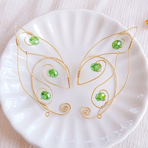 Butterfly Wings | Gold Ear Cuff - Elf Ear Cuffs - Elf Earrings - Green Faerie Ears | Fantasy, Woodland, Fairycore Aesthetic | Gift Ideas