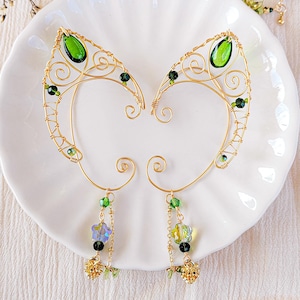 Elven Queen | Enchanted Forest Elf Ears - Gold Fairy Ear Wrap - Faerie Earrings | Fairycore Aesthetic, Cottagecore Style Fantasy Gifts