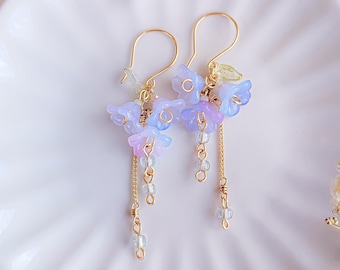 Wisteria Earrings - Lily of the Valley Earrings - Gold Fairy Earrings | Handmade Fairy Earrings, Cottagecore Earrings | Birthday Gift Ideas