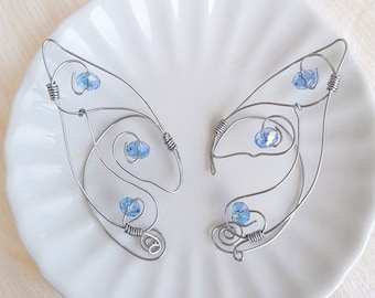Silberschmetterling | Fee Flügel Ohrmanschette - Feen Elfe Ohrmanschette - Feen Ohrring | Fairycore Cosplay Schmuck | Fantasie Geschenke für Sie