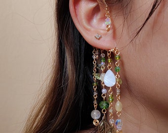 Leafy Dangles | Enchanted Forest Fae Ears - Elven Ear Cuff - Elf Ear Wrap | Woodland Fairycore Aesthetic, Cottagecore Style Gift for Her