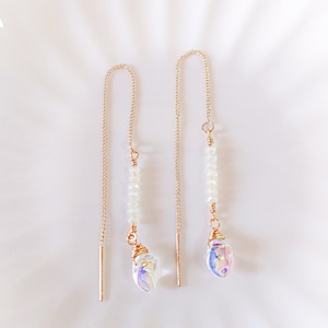 Iridescent Dangle Earrings Gold Plated Threader Chain Magical Jewelry Gifts