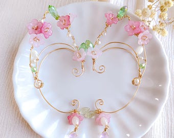 Elf Ear Red Floral Earrings | Gold or Silver No Pierce Ear Cuff Fairy Cosplay Jewelry Fairycore