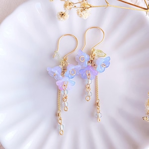 Wisteria Earrings - Purple Wisteria Flower Earring - Gold Faerie Earrings | Fairycore Aesthetic, Cottagecore Style | Birthday Gift For Her