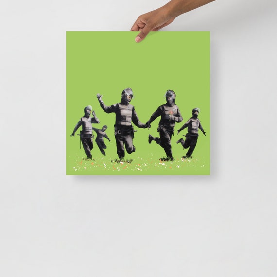 Happy Riot Police on Green Field Banksy Art Poster - Etsy