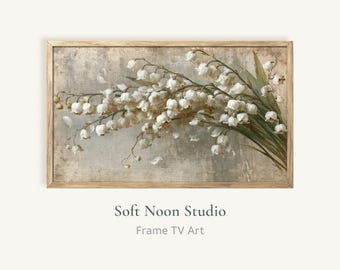 Moody Floral Frame TV Art, Lily of the Valley Botanical Still Life Samsung TV Screensaver