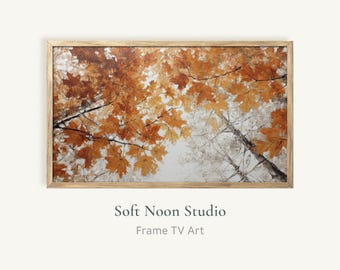 Autumn Forest Frame TV Art, Vintage Fall Foliage Samsung TV Wallpaper, Yellow Leaves Looking Up Oil Painting, Cozy Autumn Decor Screensaver
