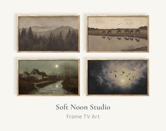 Moody Frame TV Art Bundle, Vintage Landscape Samsung Frame TV Art, Rustic Cottagecore Screensaver, Dark Academic Wallpaper