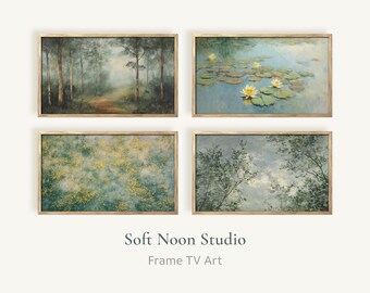 Summer Frame TV Art Bundle, Vintage Landscape Samsung Frame TV Art, Water Lilies Impressionist Screensaver, Sage Green Digital Download