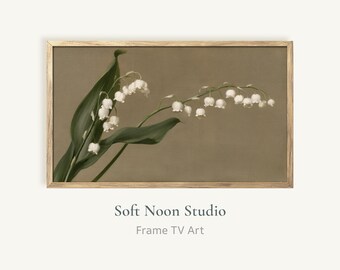 Moody Floral Frame TV Art, Cottagecore Lily of the Valley TV Wallpaper, Vintage Botanical Still Life Samsung TV Background