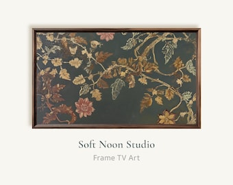 Moody Floral Frame TV Art, Dark Green Botanical Samsung Frame TV Wallpaper, Rustic Cottagecore Screensaver