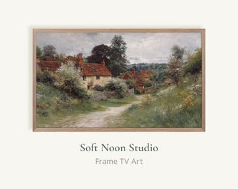 Summer Cottage Frame TV Art, Rustic Countryside Painting, Samsung TV Vintage English Landscape, Farmhouse Decor