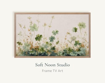 Abstract Clover Meadow Frame TV Art, Soft Green Cottagecore TV Wallpaper Digital Download