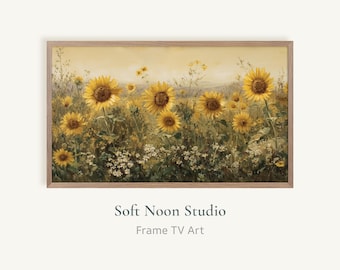 Sunflower Meadow Frame TV Art, Vintage Summer Wildflower Oil Painting Digital Download, Country Farmhouse Decor for Samsung TV