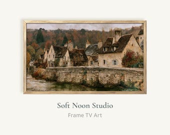 Cottagecore Frame TV Art Vintage, Rustic Autumn Village Samsung TV Background, Moody Oil Painting Screensaver, Cozy Fall Decor