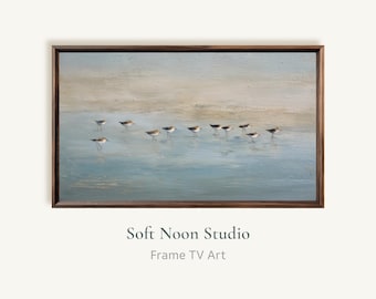 Beach Birds Samsung Frame TV Art, Coastal Sandpiper Painting, Summer Decor