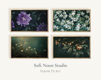 Moody Floral Frame TV Art Bundle, Dark Botanical Samsung Frame TV, Vintage Flowers Screensaver, Antique Oil Painting Wallpaper
