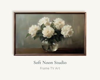 Moody Floral Samsung Frame TV Art, Vintage Still Life Oil Painting Digital Download, Warm Earthy Tone TV Wallpaper