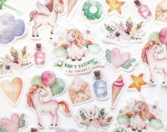 40pcs Watercolor Magic Unicorn Stickers, Unicorn Bullet Journal Sticker, Unicorn Planner Sticker, Scrapbook, Gift Decoration, Envelope Seal
