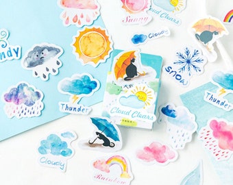 46pcs Weather Stickers, Cloudy Windy Snow Thunder Rainy Bullet Journal Sticker, Planner Sticker, Scrapbook Gift Decoration, Envelope Seal