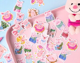 46pcs Watercolor Pig Stickers, Piggy Bullet Journal Sticker, Planner Sticker, Scrapbooking, Diary Sticker Gift Decoration Envelope seal