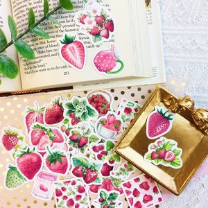 40pcs Fraise Autocollants, Fraise Bullet Journal Autocollants Fraise Planificateur Autocollants Fraise Scrapbook Cadeau Décoration Enveloppe Sceau