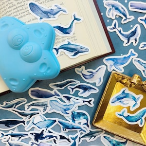 45 Stück Blauwal Aufkleber, Blauwal Bullet Journal Aufkleber, Wal Scrapbooking, Planner Aufkleber, Kunst Handwerk, Wal Aufkleber Geschenk Pack