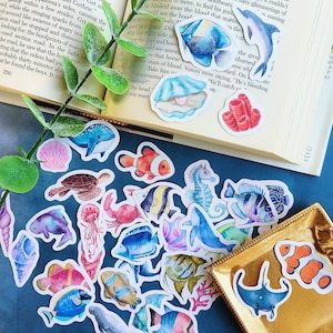 48 Stück Meerestier Aufkleber, Fisch Wal Schildkröte Qualle Seepferdchen Krabbe Schildkröte Journal Aufkleber, Planner Aufkleber Scrapbooking Umschlag Siegel