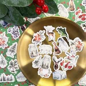 46 pcs aquarelles autocollants animaux de la forêt d'hiver, autocollant de journal de balle pingouin renard, autocollant d'agenda, scrapbooking, cachet d'enveloppe de décoration