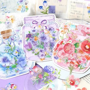 30 pcs Autocollant Fleur Pourpre Bleu Rose, Fleur Bullet Journal Autocollant Planificateur Autocollant Résistant À L'eau Scrapbook Cadeau Décoration Enveloppe Joint
