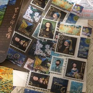 2 folhas bonito pintura a óleo adesivos, galeria de arte bala diário adesivo planejador adesivos scrapbook presente decoração envelope selo diário decoração