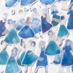 40 peças de adesivos de meninas bailarinas azuis, adesivos de diário de balas de bailarinas azuis, adesivos de planejador, álbum de recortes, decoração de presente, selo de envelope