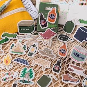 44 pegatinas para acampada, pegatinas para diario de picnic, pegatinas para planificador de acampada, álbum de recortes de acampada, decoración de regalo, sello de sobre