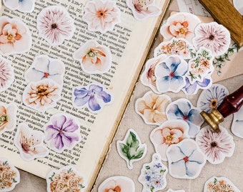 46pcs Pastel Pressed Flower sticker, Pressed Flower Bullet Journal Sticker, Floral Planner Sticker, Scrapbook Gift Decoration, Envelope Seal