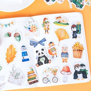 46pcs autocollants animaux mignons, autocollants de journal de balle d'ours de panda de pingouin de renard, autocollant de planificateur de bateau de voile de phare autocollant d'enveloppe de scrapbooking