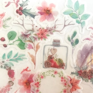 40 pcs Aquarelle Fleurs Autocollants, Fleur De Noël Bullet Journal Autocollant Floral Planificateur Autocollant Scrapbook Cadeau Décoration Enveloppe Joint