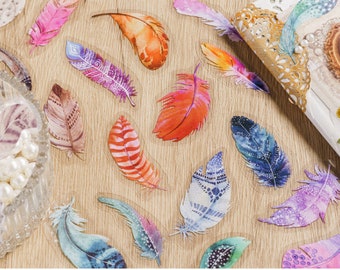 40pcs Colorful Feather Stickers, Transparent Feather Bullet Journal Sticker, Feather Planner Sticker Feather Scrapbook Craft Envelope Seal