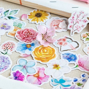 45 autocollants floraux colorés, fleurs assorties, autocollants pour carnet de notes, autocollants pour agenda, autocollants pour scrapbooking, décorations florales pour enveloppes