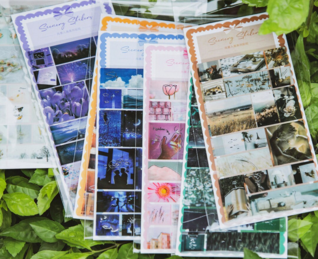 2 Sheets Flower Sky Forest Scenery Stickers, Silver Foil Photo Bullet ...