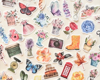 40pcs Flower Butterfly Leaf Stickers, Floral bullet journal sticker, planner sticker scrapbook sticker gift decoration envelope seal